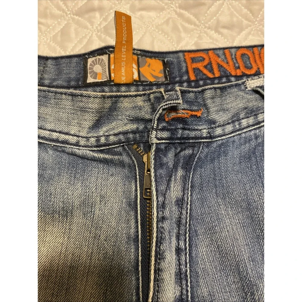 VTG Akademiks Denim Jeans 36 Embroidered Streetwear Missing Button  RN0100964